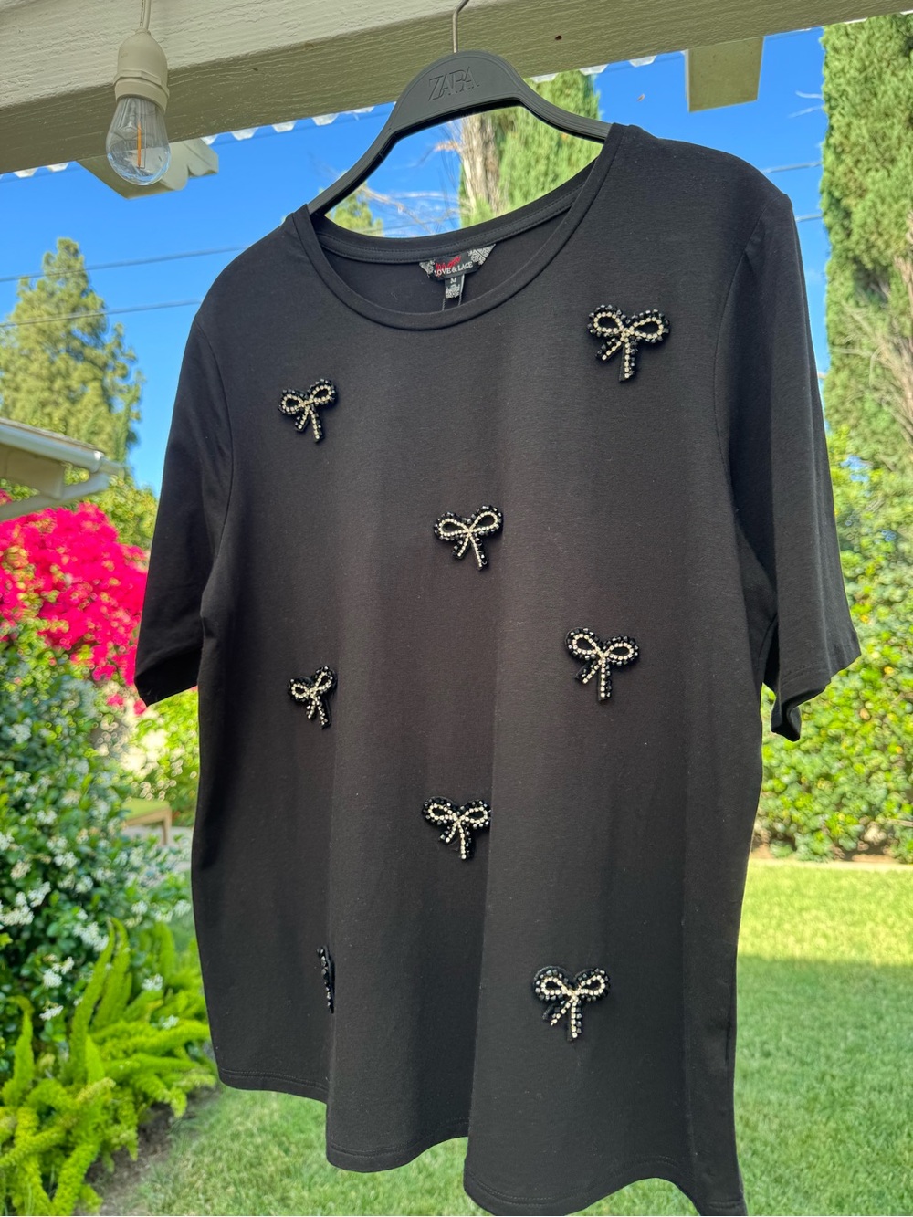 Black Embellished Bow Tee